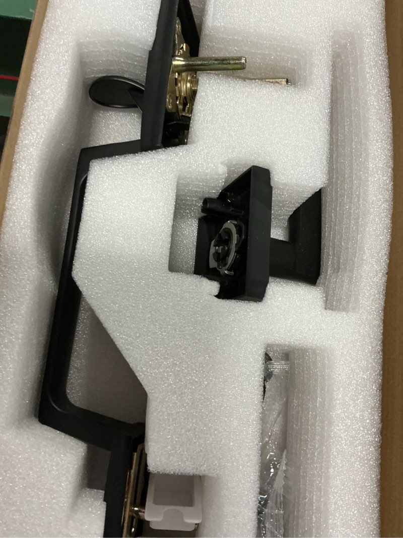 Condition photo showing Good Condition for aeekel black front door handle no lock, exterior entry door handle with interior passage levers, front door lock set for left right handle doors, deadbolt set not included, non-locking 1 pack front door(no lock)