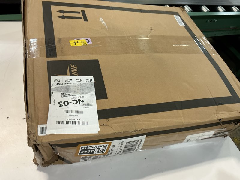 Condition photo showing New/Like New for medline 3-in-1 steel bedside commode, elongated seat, sturdy folding frame, 7.5 qt. bucket, 350 lb. weight capacity, clip-on seat, easy cleaning, tool-free assembly, gray