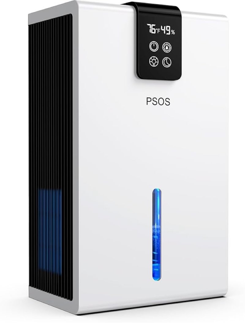 PSOS Dehumidifier, 99oz Dehumidifiers for Basement (900 sq.ft), Quiet Dehumidifiers for Home with Auto Shut Off, Portable Dehumidifier for Room with 2 Working Modes, 7 Colors LED Light