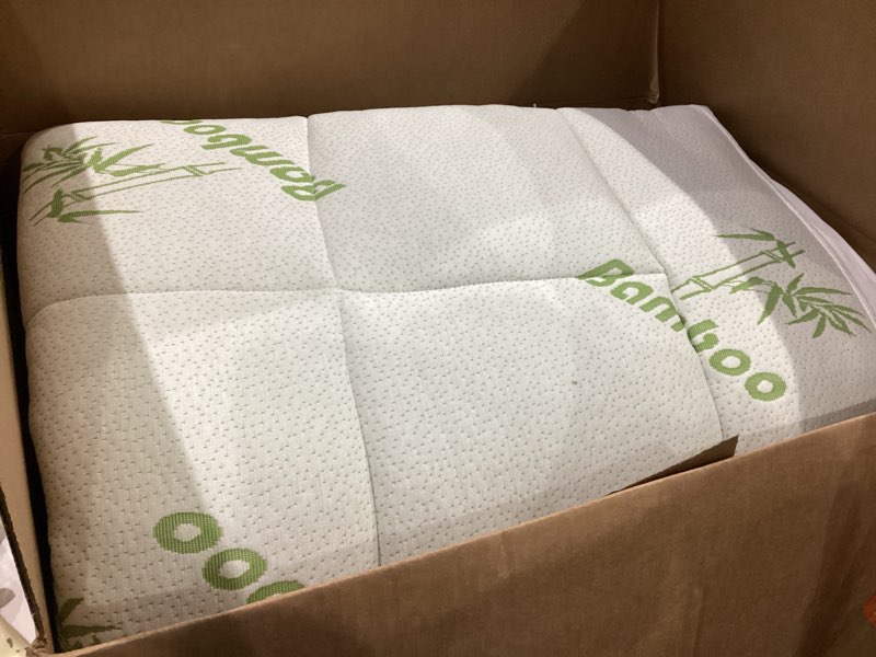 Condition photo showing As Is for mattress topper queen size, cooling extra thick breathable viscose made from bamboo mattress pad, soft quilted fitted mattress cover with 1000 gsm down alternative fill (8-21”deep pocket) white queen