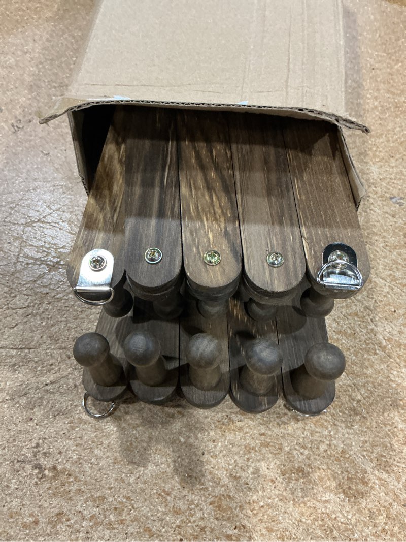 Condition photo showing Good Condition for cedilis 2 pack expandable wooden coat rack, 14 hooks accordion wall hanger, wall mounted vintage accordion peg rack for hats,coat, baseball caps, mugs, scarf, bag, walnut color