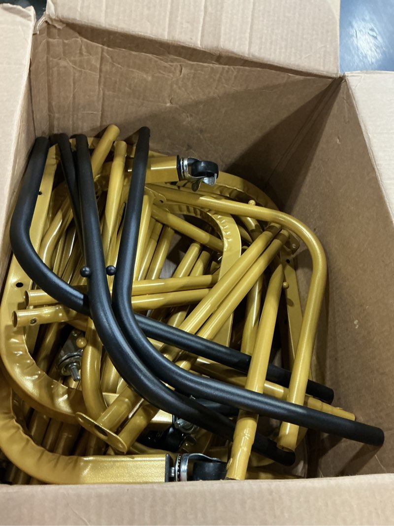 Condition photo showing As Is for JIUYOTREE Metal Clothing Rack with Wheels 43.3 Inches Rolling Clothes Garment Coat Rack with Bottom Shelf Clothing Rack for Hanging Clothes Coats Skirts Shirts Sweaters Gold Gold 43.3"W x 15.75"D x 61"H with wheels