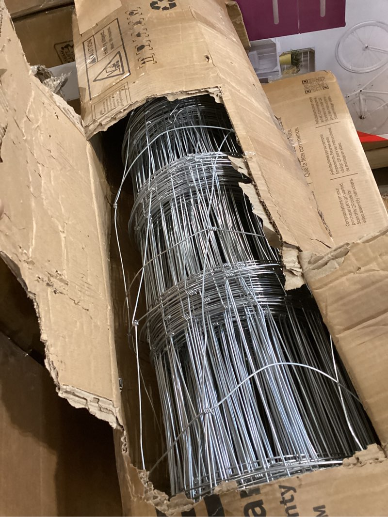 Condition photo showing As Is for livestock fence, 5ft x 328ft galvanized wire fencing, cattle farm fence, heavy zinc coated deer goat cattle fence for farm yard livestock protection