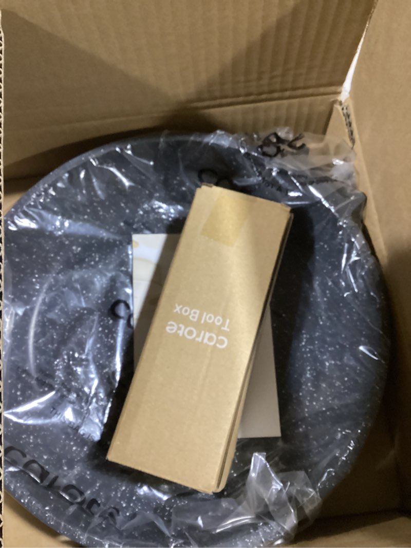 Condition photo showing Good Condition for CAROTE Non Stick Frying Pan Skillet, Omelet Pan, Healthy Non Toxic Granite Chef Pan, Induction Compatible Egg Frying Pan with Heat-Resistant Handle, PFOA-Free,Black, 10" Black 10"