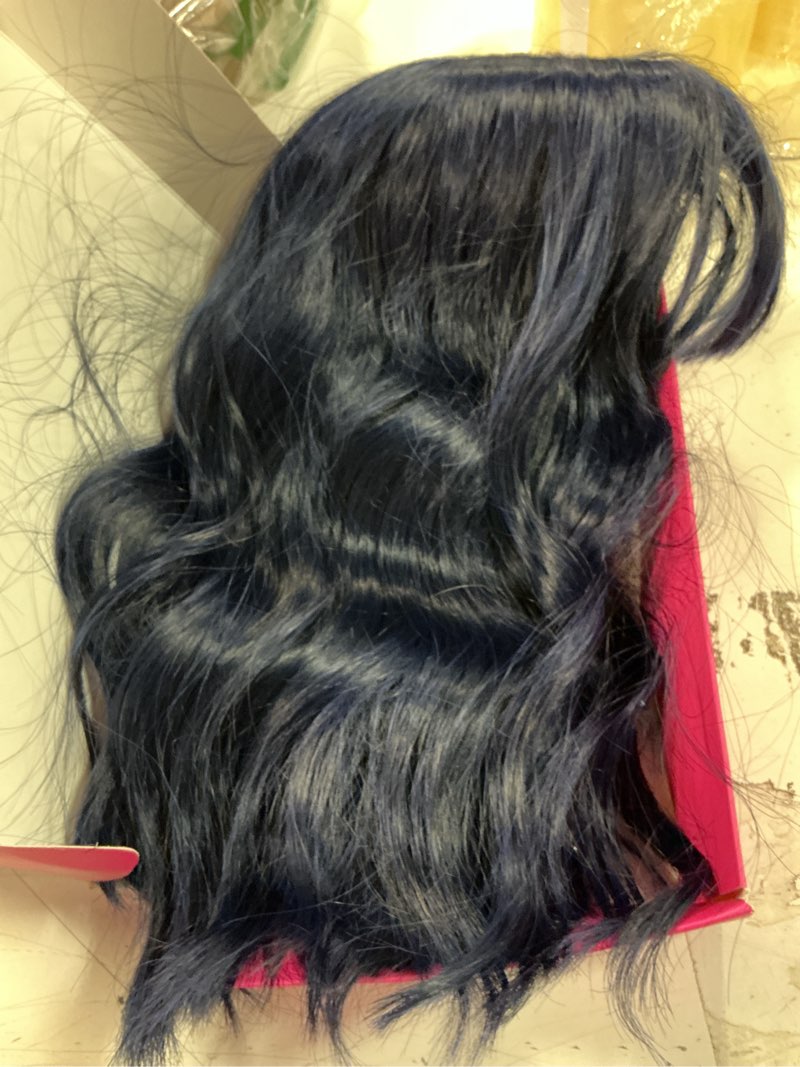 Condition photo showing Good Condition for VCKOVCKO Short Bob Wigs Black mix Royal blue Wavy Wig With Air Bangs Women's Shoulder Length Wigs Curly Wavy Synthetic Cosplay Wig Pastel Bob Wig for Girl Colorful Wigs(12", Black mix Royal blue)