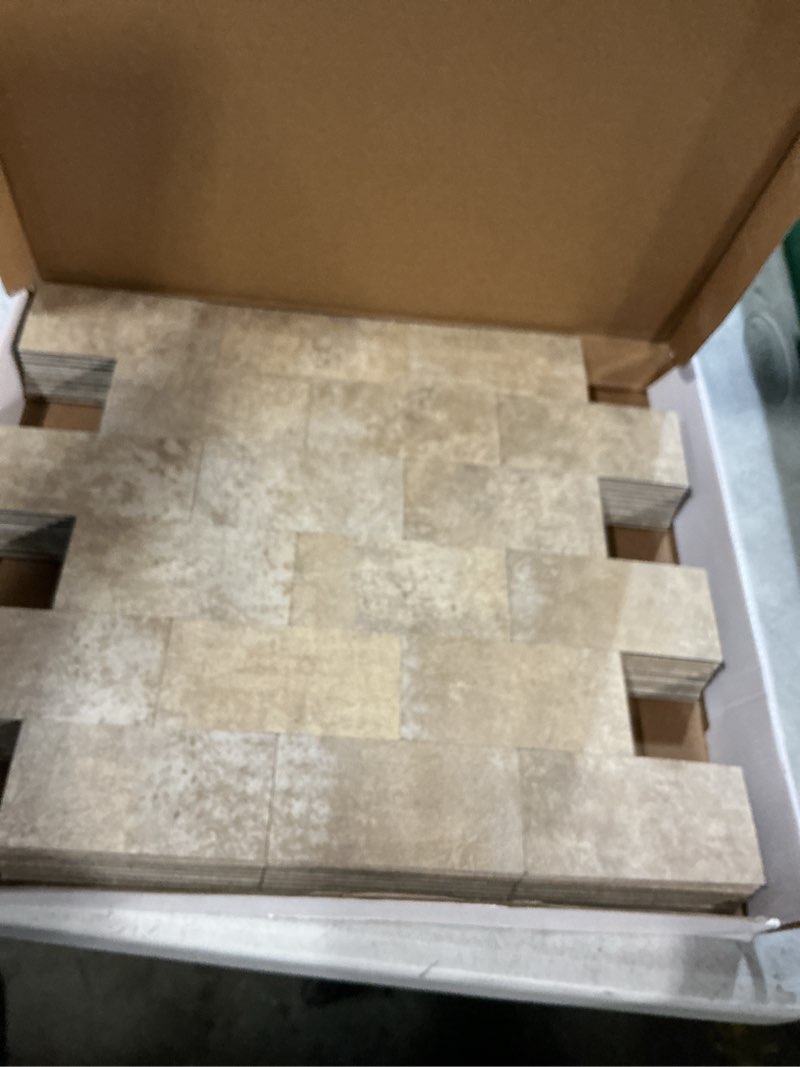 Condition photo showing Good Condition for art3d 10-pack peel and stick wall tile for backsplash, stick on stone tile for kitchen bathroom fireplace vanitity in stone beige stone beige 10pcs 11.3"x13.5"