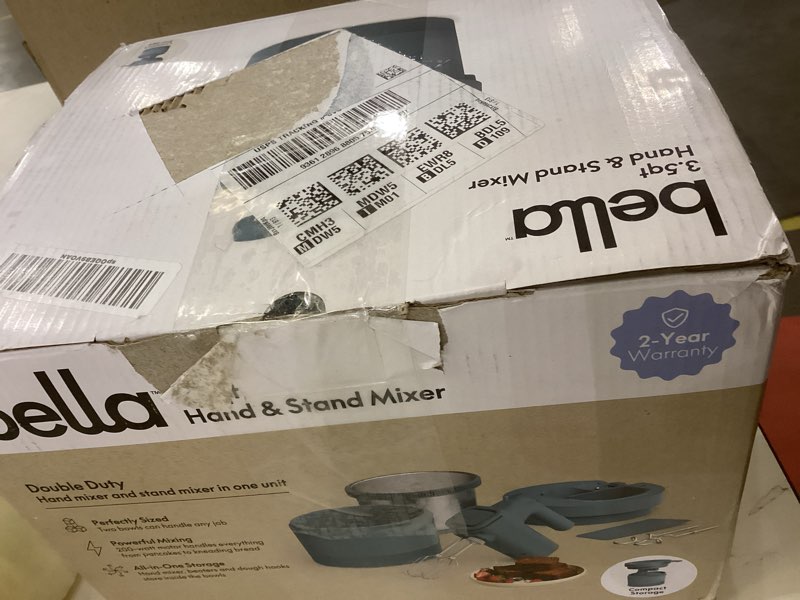 Condition photo showing Good Condition for bella 3.5 Qt Hand & Stand Mixer, 2 in 1 Electric Mixer with Bowl, Dough Hook, Whisk & Egg Beater, Multifunctional Handheld Mixer for Baking, 200 Watt, Surf