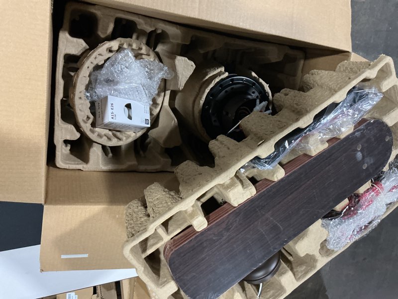 Condition photo showing Good Condition for MISSING GLASS LIGHT COVER Harbor Breeze Mayfield 44-in Bronze with Java/Cinnamon Blades Flush Mount Ceiling Fan