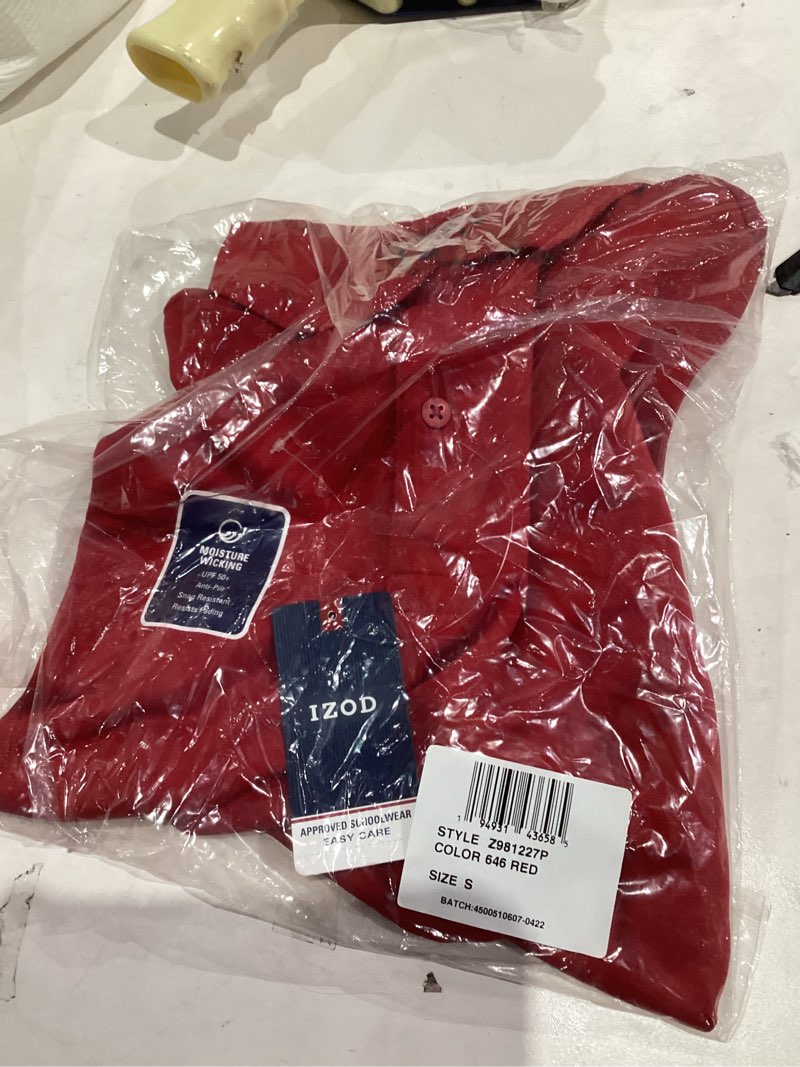 Condition photo showing New/Like New for IZOD Uniform Young Men's Short Sleeve Pique Polo 34-35 Red-646