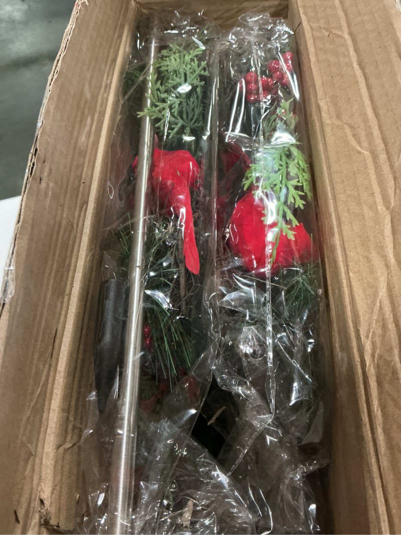 Condition photo showing Good Condition for 2 Pack 36" Outdoor Solar Lights Christmas Decorations Red Birds Xmas Waterproof Cross Stake Cemetery Grave Decor Faux Poinsettia Pine Cones Red Berries Ornament Stakes for Garden Yard Lawn Cemetery Christmas 2