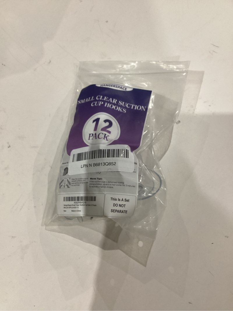 Condition photo showing As Is for Hangerspace Suction Cup Hooks, 1.77 Inches Clear PVC Suction Cups with Metal Hooks Removable Small Suction Cups for Shower Bathroom Kitchen Wall Window Glass Door 12 Pack