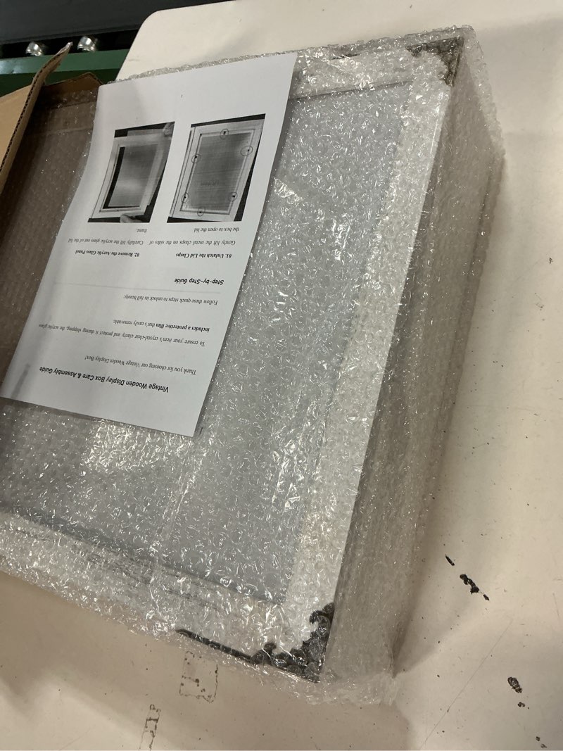 Condition photo showing Good Condition for 16x20 Inch Extra Deep Shadow Box Frame Depth 4.7in Shadow Boxes Display Cases with Cork Board Backing Rustic Burnt Wood Box for Flowers Bouquet Wedding Picture Photo and Keepsake(White) White 16x20 Inch