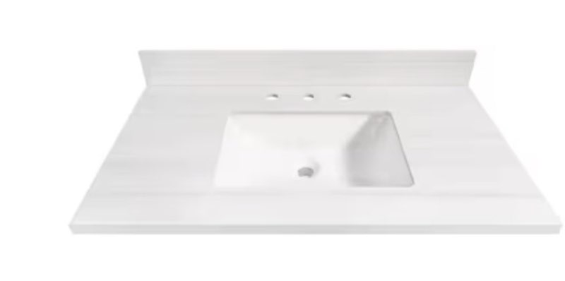 allen + roth dolomiti bianco 37-in x 22-in white sintered stone undermount single sink