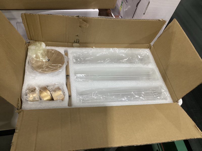 Condition photo showing As Is for Hewory Gold Candle Holders, 3Pcs Brass Candle Stick Candelabra with Glass Candle Cover for Wedding Table Centerpiece Christmas Decor 3pcs Matte Gold