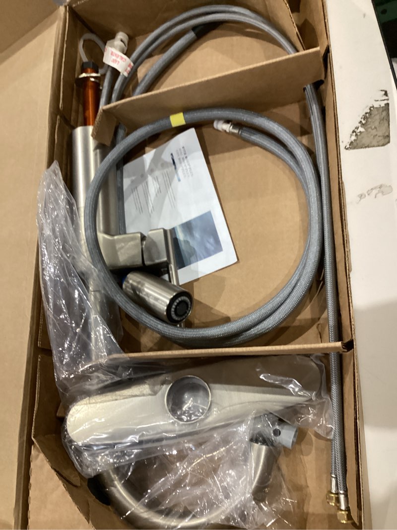 Condition photo showing Good Condition for moen inara stainless pulldown kitchen faucet with power boost, modern kitchen faucet, one-handle high arc, easy installation, spot resist finish, 87463srs stainless steel standard
