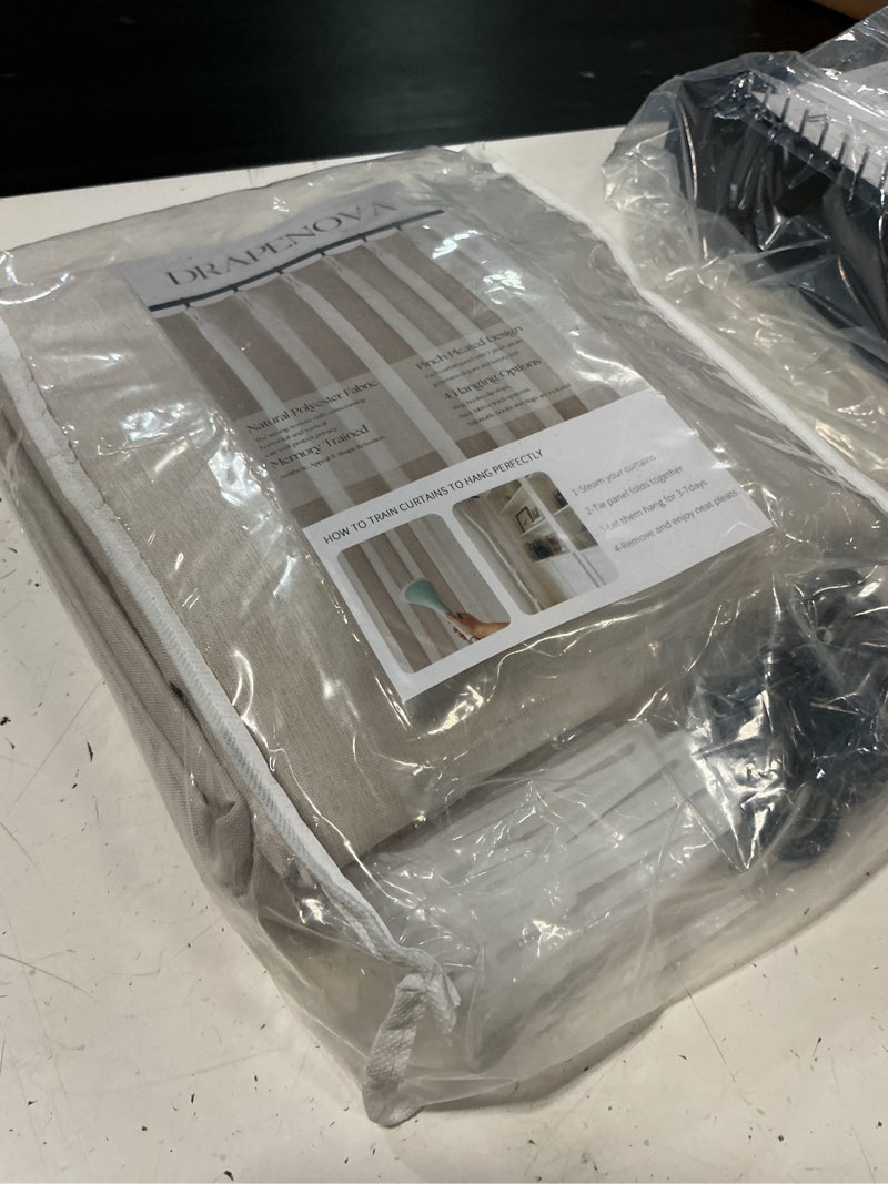 Condition photo showing New/Like New for ivory beige pinch pleated linen curtains 84 inch length 2 panels for bedroom living room textured semi sheer window curtain boho neutral back tab pinch pleat drape with hooks 84 inches long ivory beige 40"w x 84"l (pack of 2)