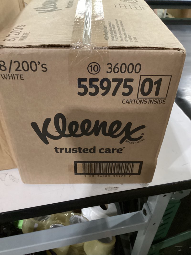 Condition photo showing Good Condition for kleenex trusted care facial tissues, 8 flat boxes, 200 tissues per box, 2-ply, packaging may vary white 200 tissues (pack of 8)