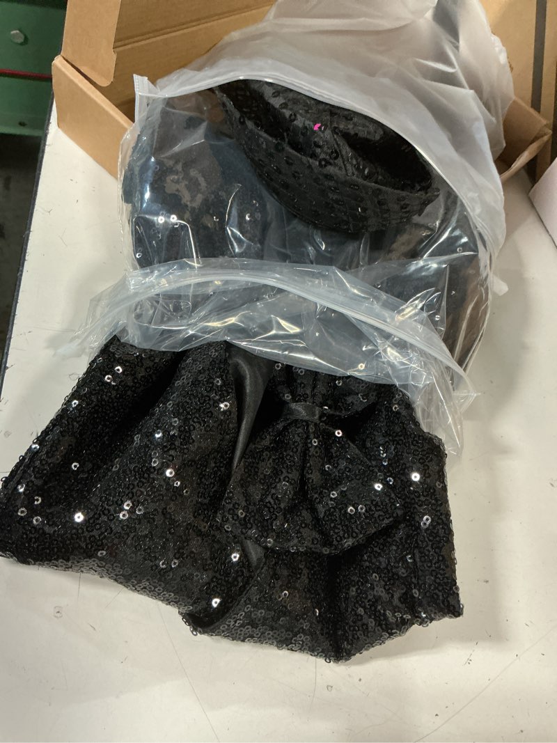 Condition photo showing Good Condition for (size m)coucoland sequin costume set 5-piece unisex - pop king jackson costume 70s 80s disco pop themed halloween cosplay outfit medium black