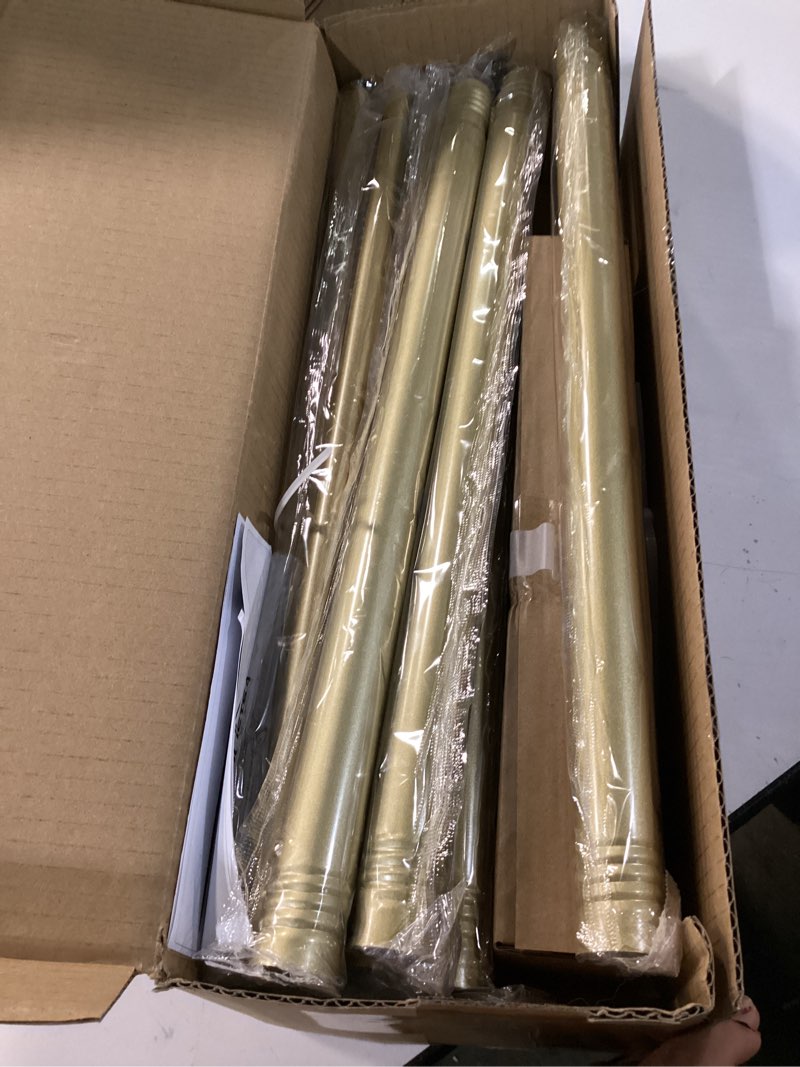 Condition photo showing New/Like New for double curtain rod, gold long dual curatin rod for windows 84 to 120 inches, 1" adjustable heavy duty window treatment rods with modern end cap finial, decorative spliced metal drapery rods gold 36"-120"