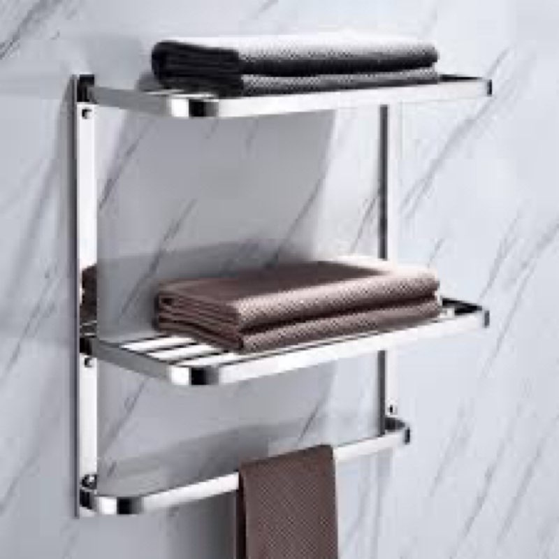 3-Tier Bathroom Shelf with Towel Bars, Stainless Steel Wall Mounting Rack,20Inch