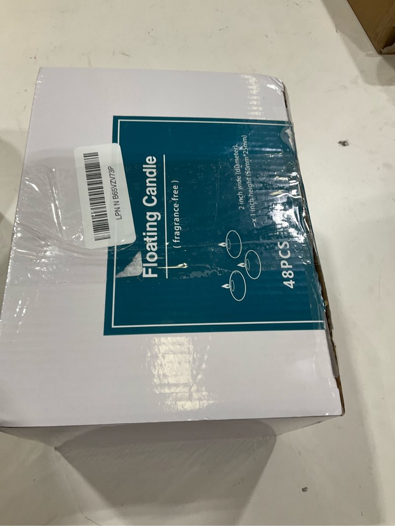 Condition photo showing Good Condition for set of 48 unscented floating candles for centerpieces, 2 inch small floating candles for holiday, we