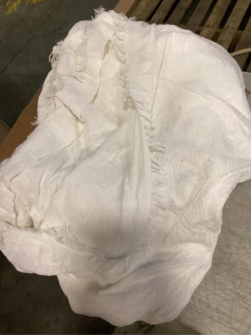 Condition photo showing As Is for simple&opulence 100% linen throw blanket 55x75 inches, farmhouse boho tassel blanket for couch, bed, sofa, breathable natural cozy décor, white white 55"x75"