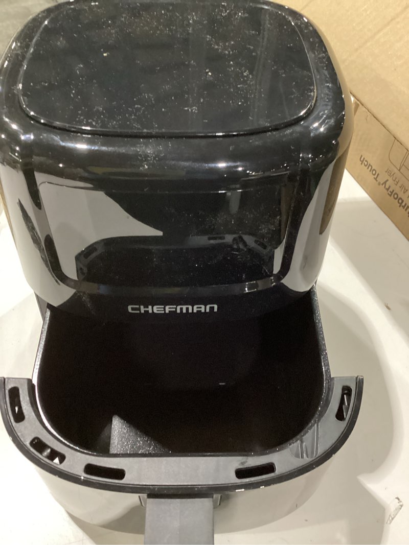 Condition photo showing As Is for NOT TESTEDCHEFMAN 2 Qt Mini Air Fryer – Digital Space-Saving Compact Air Fryer with Nonstick and Dishwasher Safe Basket, Quick & Easy Meals in Minutes, Features Digital Timer and Shake Reminder – Black 2 Quart Black