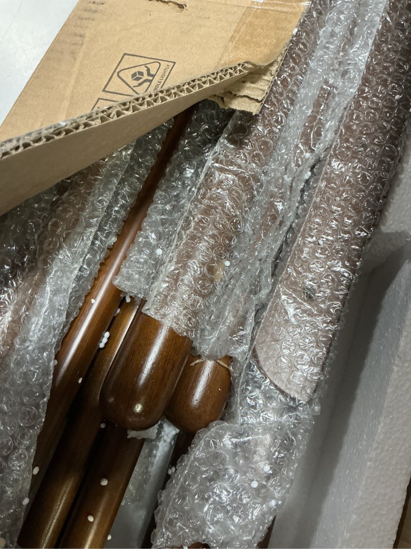 Condition photo showing Good Condition for solid wood clothing rack, rolling clothes rack for hanging clothes, garment rack with shelves load 350 lbs, portable closet organizer on wheels for hanging clothes (walnut)