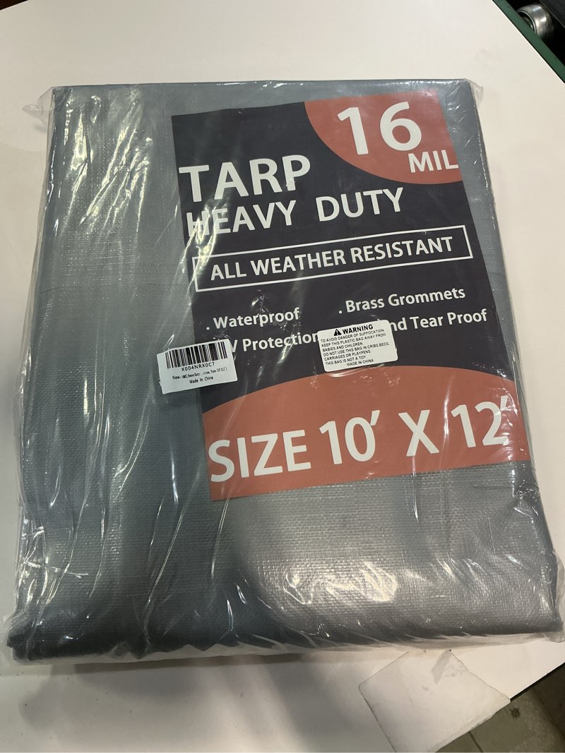Condition photo showing New/Like New for 16MIL Heavy Duty Waterproof Tarps - Silver Black 10x12FT 16 Mil Tarps Heavy Duty Waterproof with Grommets UV Resistant Tear&Fade Resistant, Reinforced Edges for Outdoor Pool Camp Tent