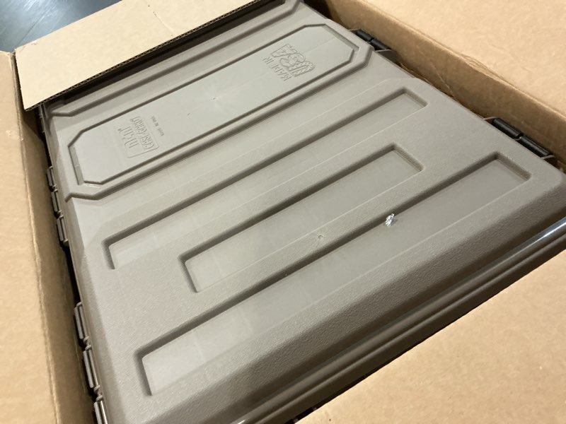 Condition photo showing Good Condition for mtm acdc50, divided ammo crate utility box, water resistant, ammo storage box, lockable storage keeping ammo safe, survival or hunting gear, made in usa, dark earth