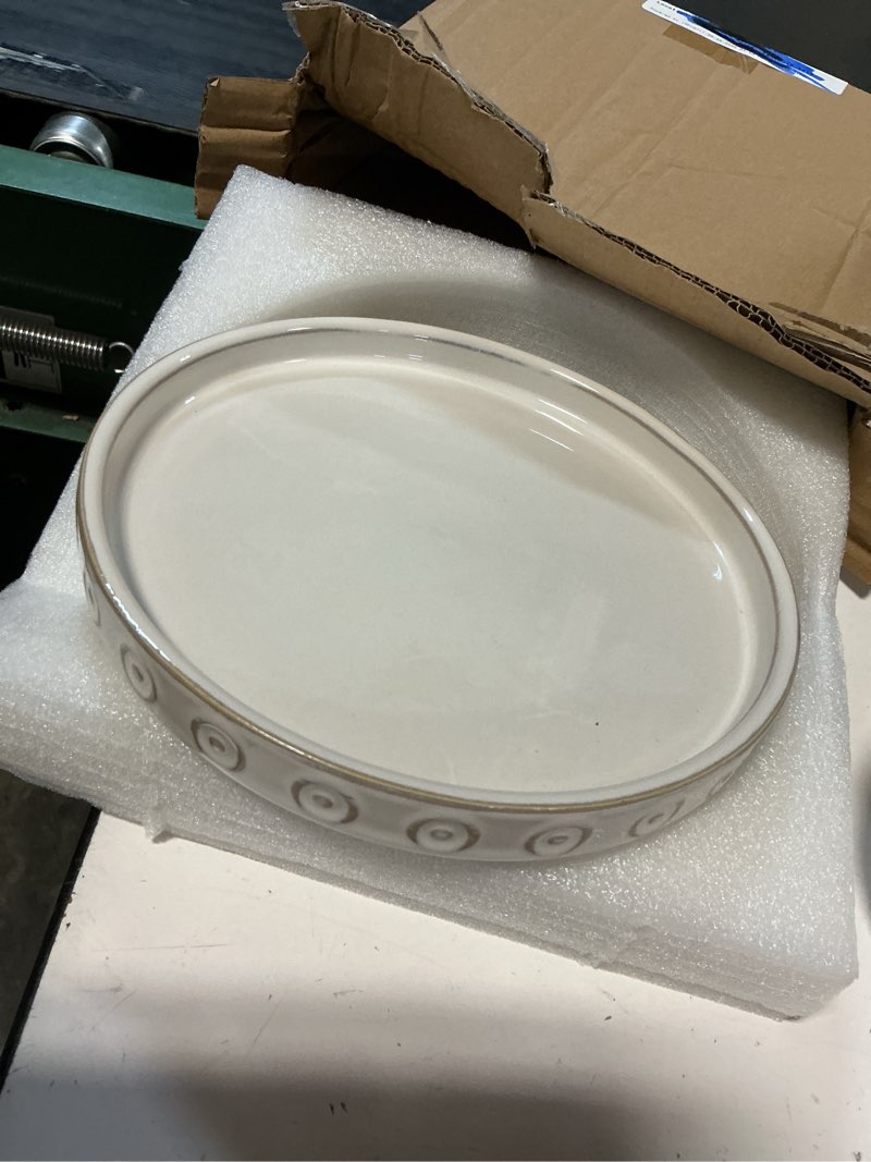 Condition photo showing As Is for eightpot plant tray for pots - ceramic plant saucer for indoors outdoors 7.5 inch plant water catcher tray plant drainage dray decorative flower pot saucer plant plates to catch water, cream white 7.5 inch cream white