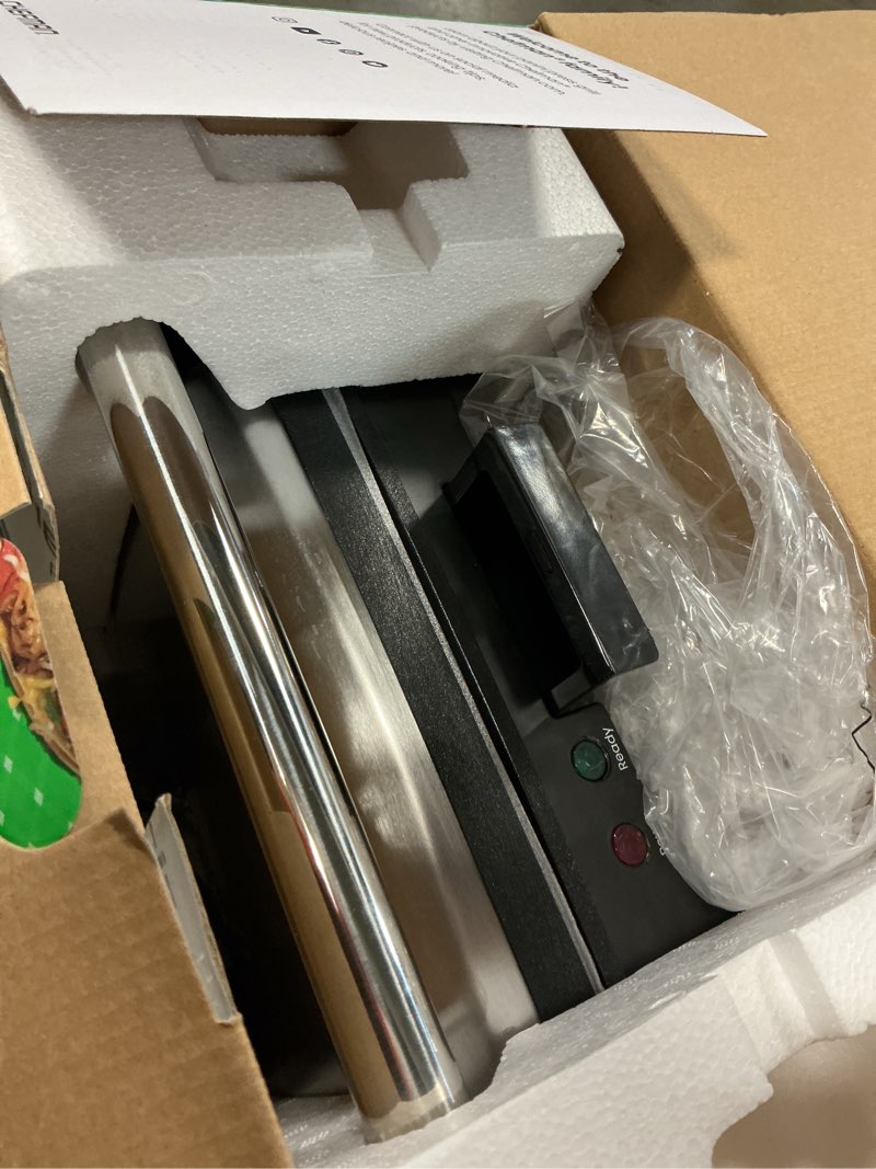 Condition photo showing Good Condition for chefman 3-in-1 panini press & grill, 4-slice non-stick, opens flat - stainless steel, new