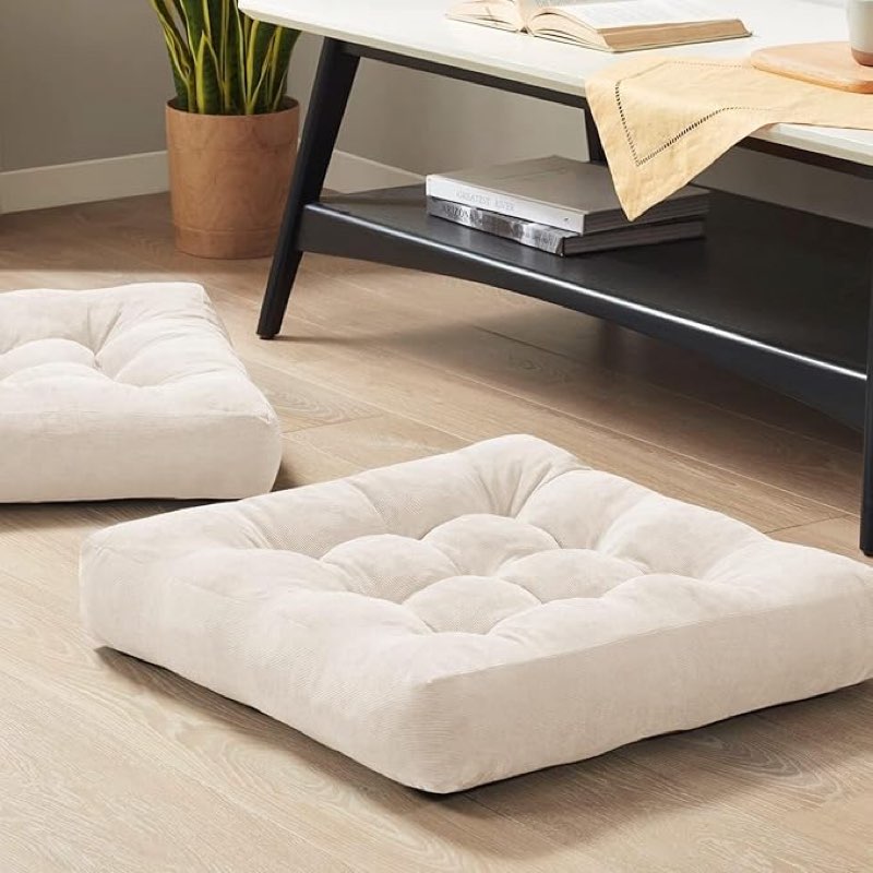 meditation floor pillow set of 5, square large pillows seating for adults, tufted corduroy cushion for balcony outdoor tatami living room, beige, 22x22 inch