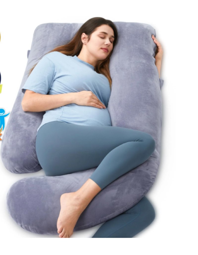 Momcozy Pregnancy Pillow, U Shaped Full Body Maternity Pillow for Sleeping with Removable Cover, 57 Inch Grey