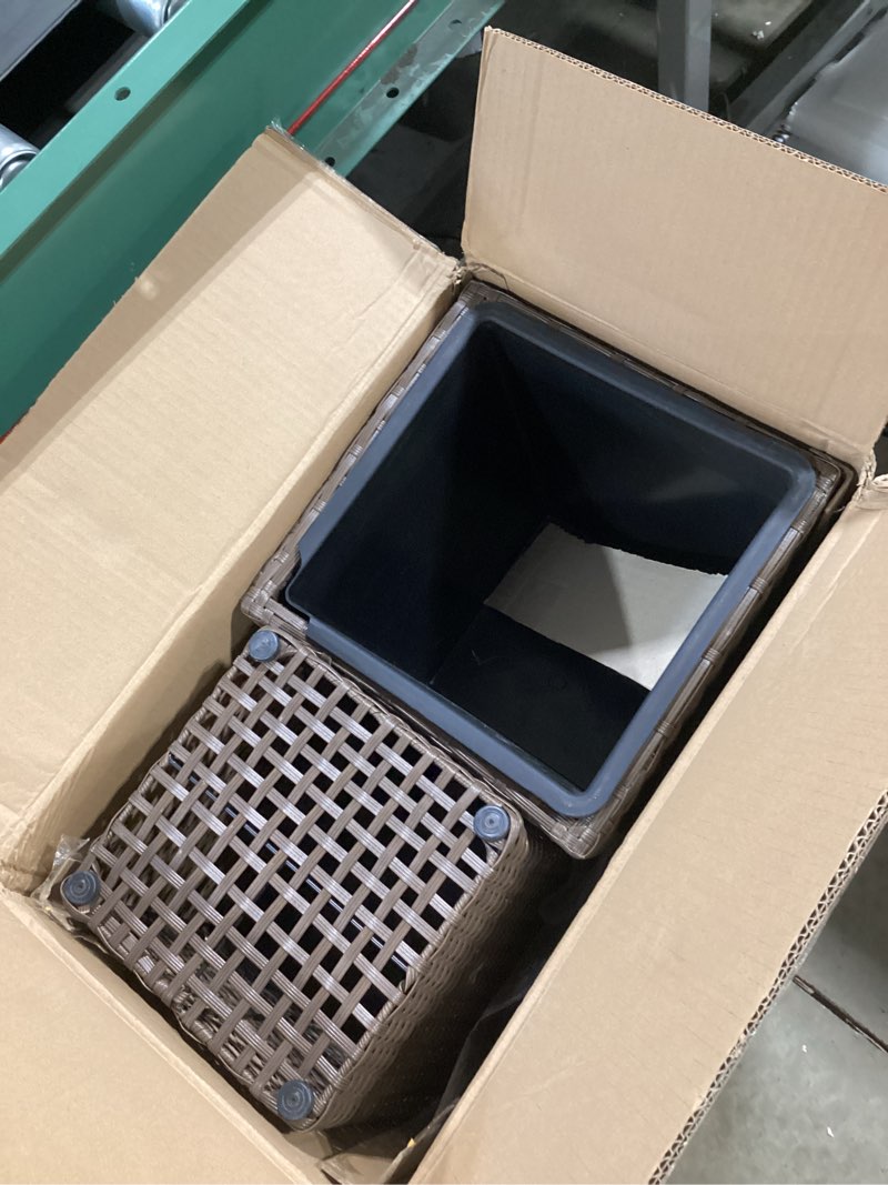 Condition photo showing Good Condition for idzo all weather wicker planters for outdoor plants set of 2, 24 inch tall planter for front porch, patio, balcony, indoor usage - square rattan flower pots, mocha mocha square no assembly required