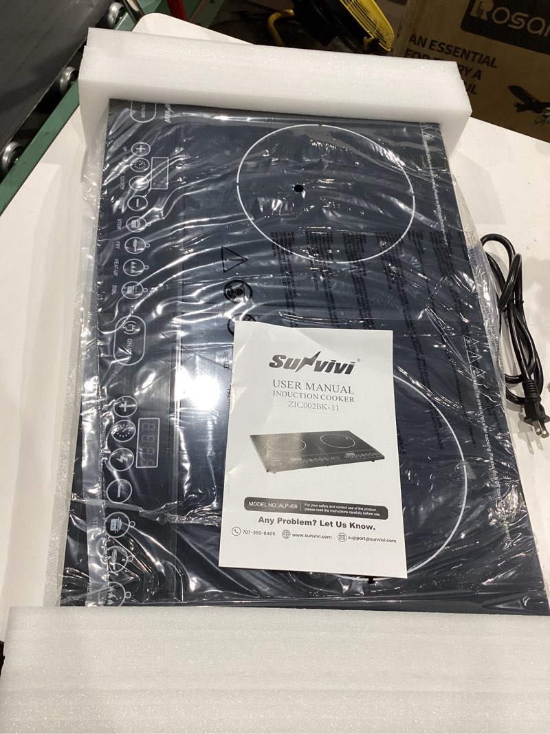 Condition photo showing Good Condition for commercial double burner electric induction cooktop, 1000w+800w dual induction hot plate, 8 power & 8 temp setting, professional countertop burner stove with timer, led screen, black