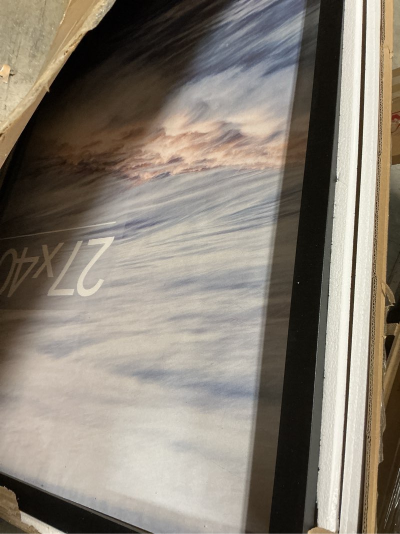 Condition photo showing As Is for 27x40 Poster Frame Black, 27x40 inch Movie Poster Frame with HD Plexiglass Durable and Scratch-proof for Horizontal or Vertical Wall Mounting, 1 Pack Black 27x40