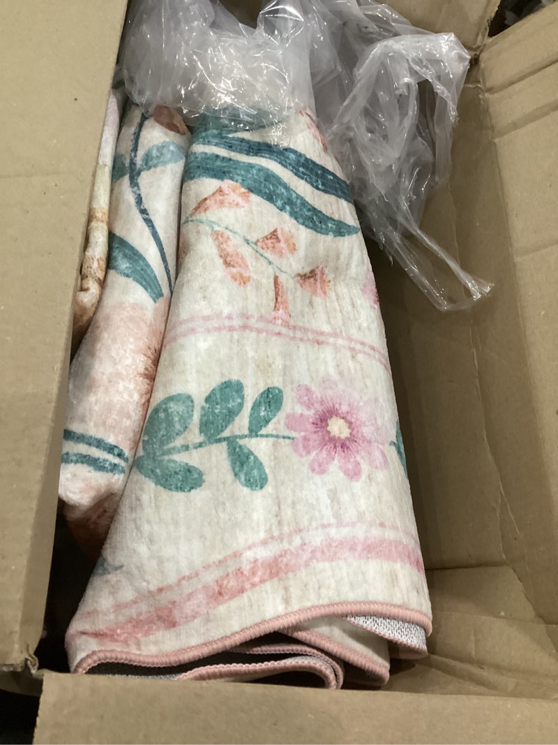 Condition photo showing Good Condition for scalloped pink floral rug 6x9, washable soft faux wool area rug for living room, cute boho non-slip carpet for kids room, nursery, bedroom or office pink scalloped 6 x 9 ft