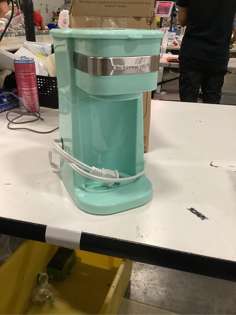 Condition photo showing Good Condition for elite gourmet ehc113m personal single-serve compact coffee maker brewer includes 14oz. stainless steel interior thermal travel mug, compatible with coffee grounds, reusable filter, mint mint 14 ounce