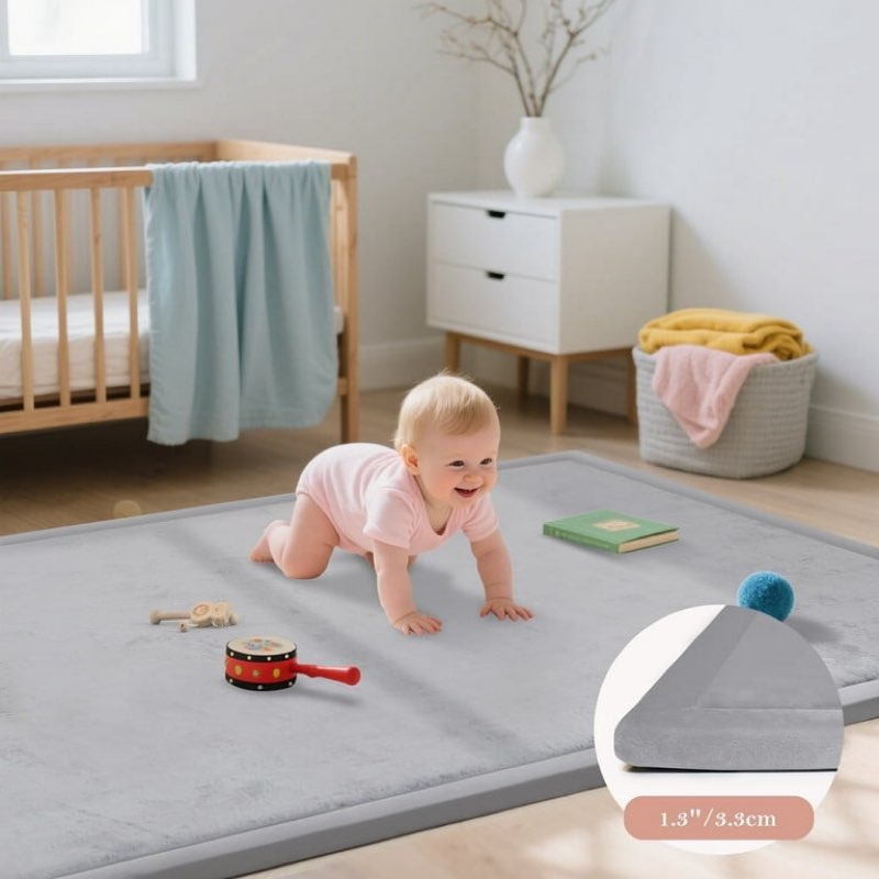 ACOMOPACK Baby Play Mat, 1.3\"Thick Memory Foam Area Rug, Soft Coral Velvet Baby Crawling Pad With Non-Slip Backing, 59\"X79\" Tummy Time Mat, Tatami Padded Carpet, Baby Nursery Rug For Toddlers (similar). 