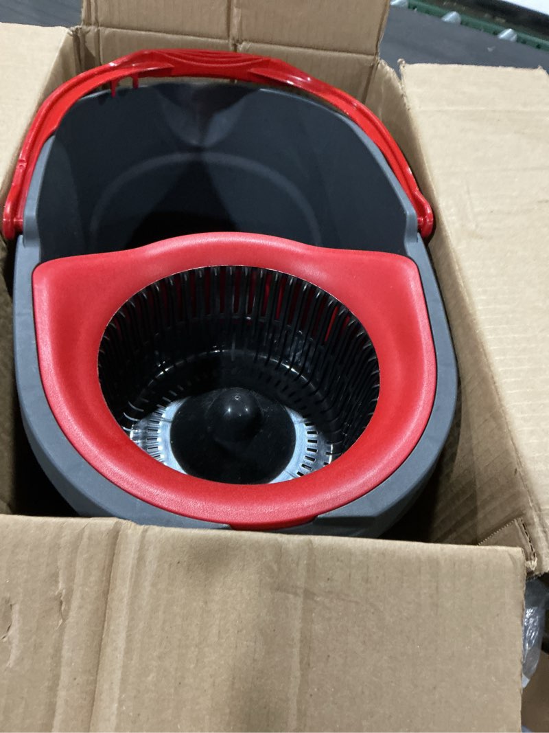 Condition photo showing As Is for (incomplete)o-cedar easywring microfiber spin mop, bucket floor cleaning system, red, gray, standard