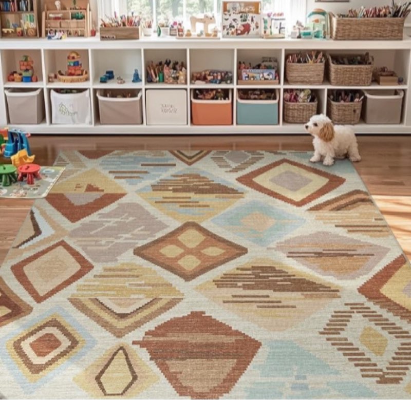 jinchan 8x10 Kids Washable Area Rug Geometric Moroccan Faux Jute Indoor Nursery Rug Non-Slip Colorful Modern Carpet for Playroom Kids Room Living Room Bedroom Laundry Room Boho Grey 8' x 10' (Rectangular) Boho Grey