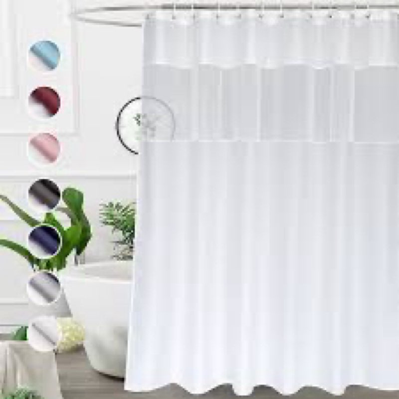 UFRIDAY Long Shower Curtain 72x78 inch, White Waffle Weave Bath Curtain with Mesh Top Window,78 inch