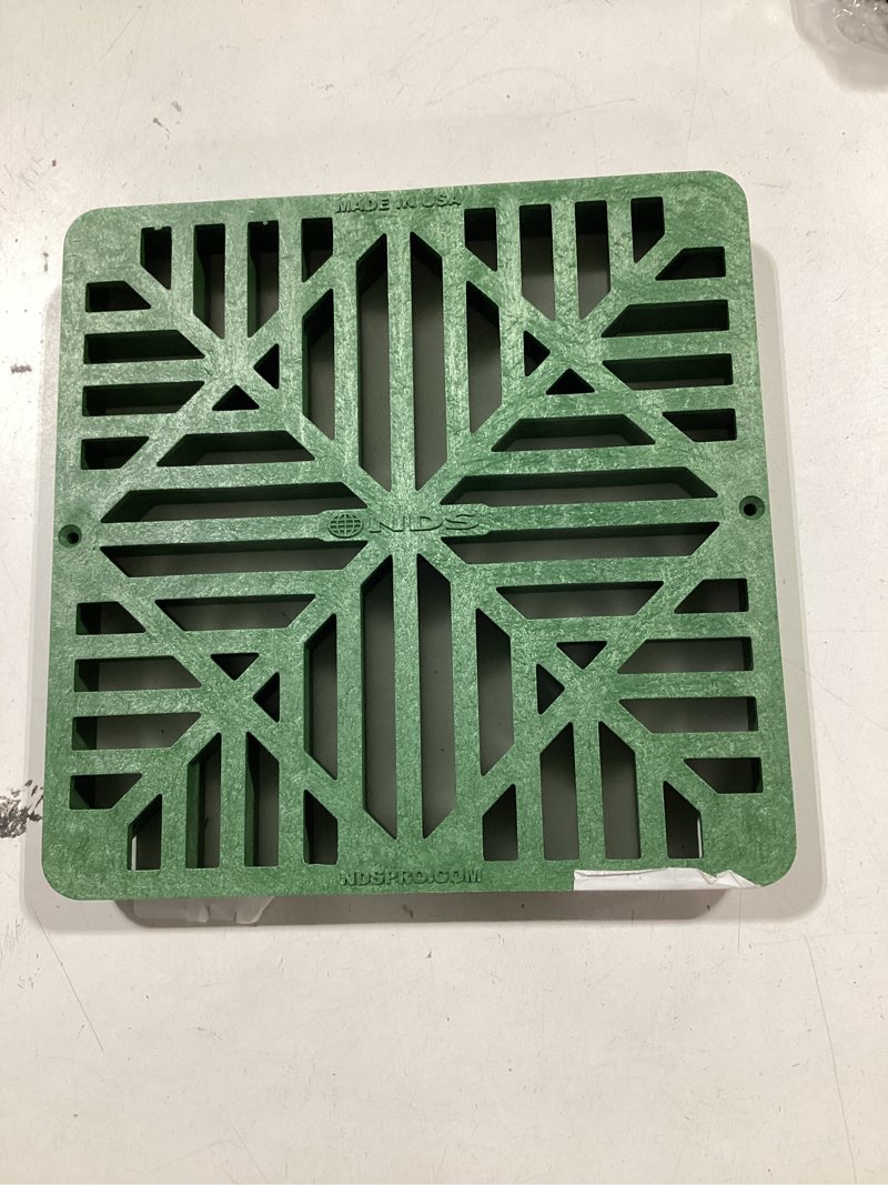 Condition photo showing Good Condition for nds 990 square catch basin drain grate, standard design, fits 9-inch catch basin drain, risers and low profile adapter, 9-inch, green