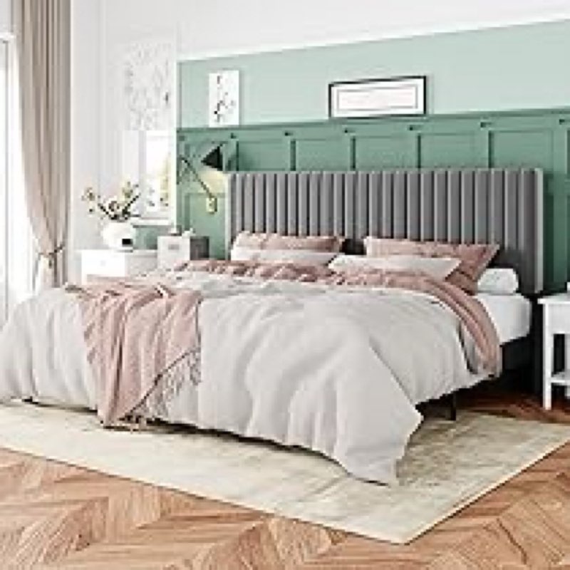 Queen grey velvet bed frame