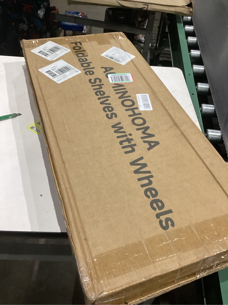 Condition photo showing New/Like New for Folding Shelf Foldable Shelves with Wheels - Folding Shelves No Assembly , Collapsible Shelf Unit Display, Kitchen Organizers and Storage, Pop Up Heavy Duty Rack , 4-Tier Black 28"D x 14"W x 49"H