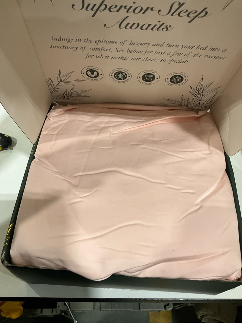 Condition photo showing Good Condition for DECOLURE 100% Viscose Derived from Bamboo Sheets King Size - Luxury 6 Pc Naturally Cooling Sheets, Ultra Soft Bed Set - Deep 17" Pockets, Durable Double Stitching, Oeko Tex Standard (Light Pink) Light Pink King