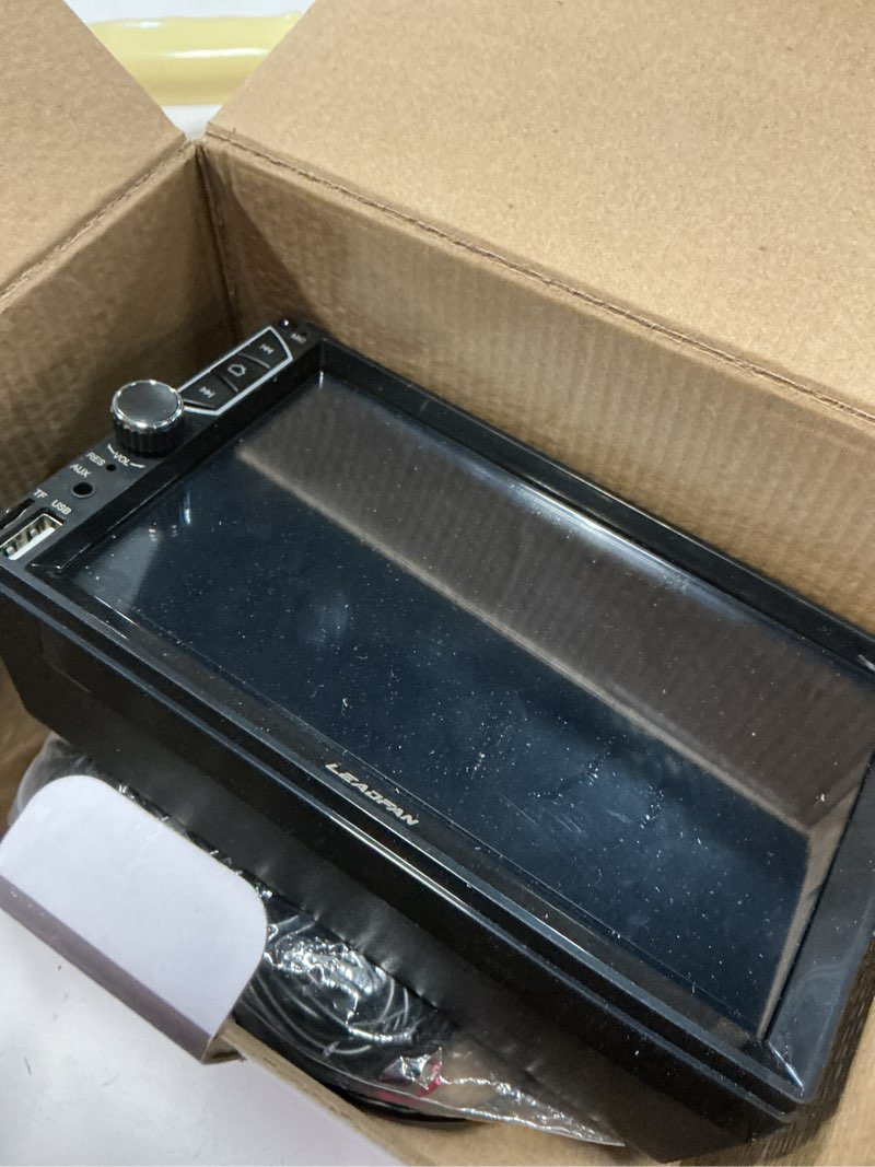 Condition photo showing As Is for double din car stereo with dash cam,compatible with apple carplay,android auto,7 inch touch screen car radio receiver with bluetooth, mirror link, backup camera, navigation, fm, usb/tf/aux
