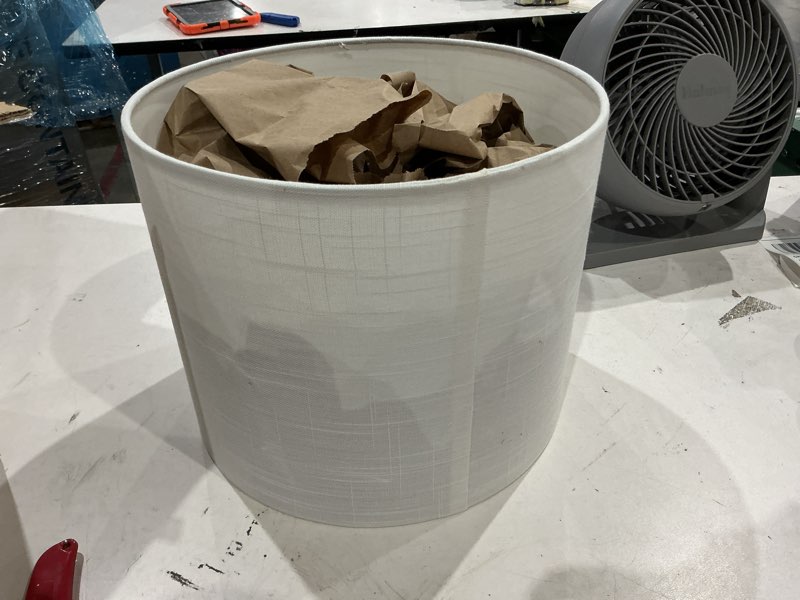 Condition photo showing Good Condition for aspen creative 31105 transitional drum (cylinder) shaped spider construction lamp shade in off-white, 12" wide (12" x 12" x 10")