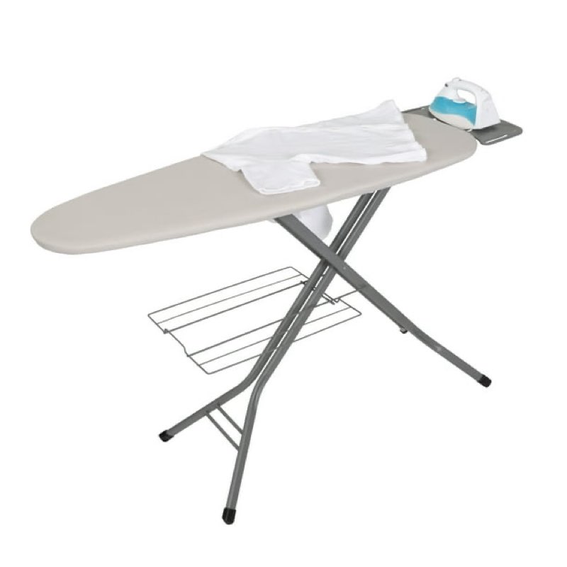 better homes & gardens wide?top ironing board – 47" x 38", adjustable height, steel frame, built?in iron rest and clothes rack, non?slip feet, grey